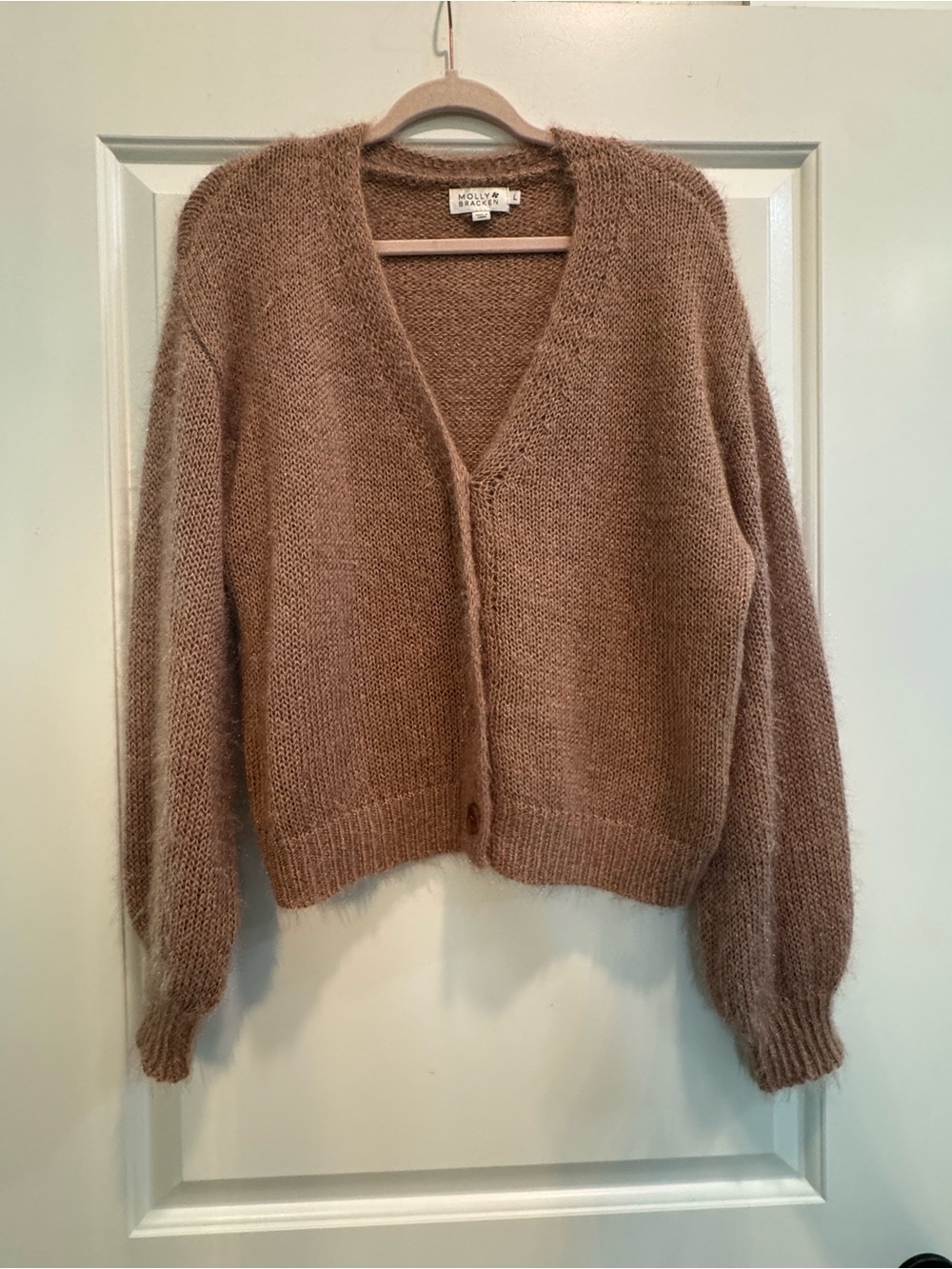 Molly Bracken Dusty Brown Mohair-Blend V-Neck Cardigan